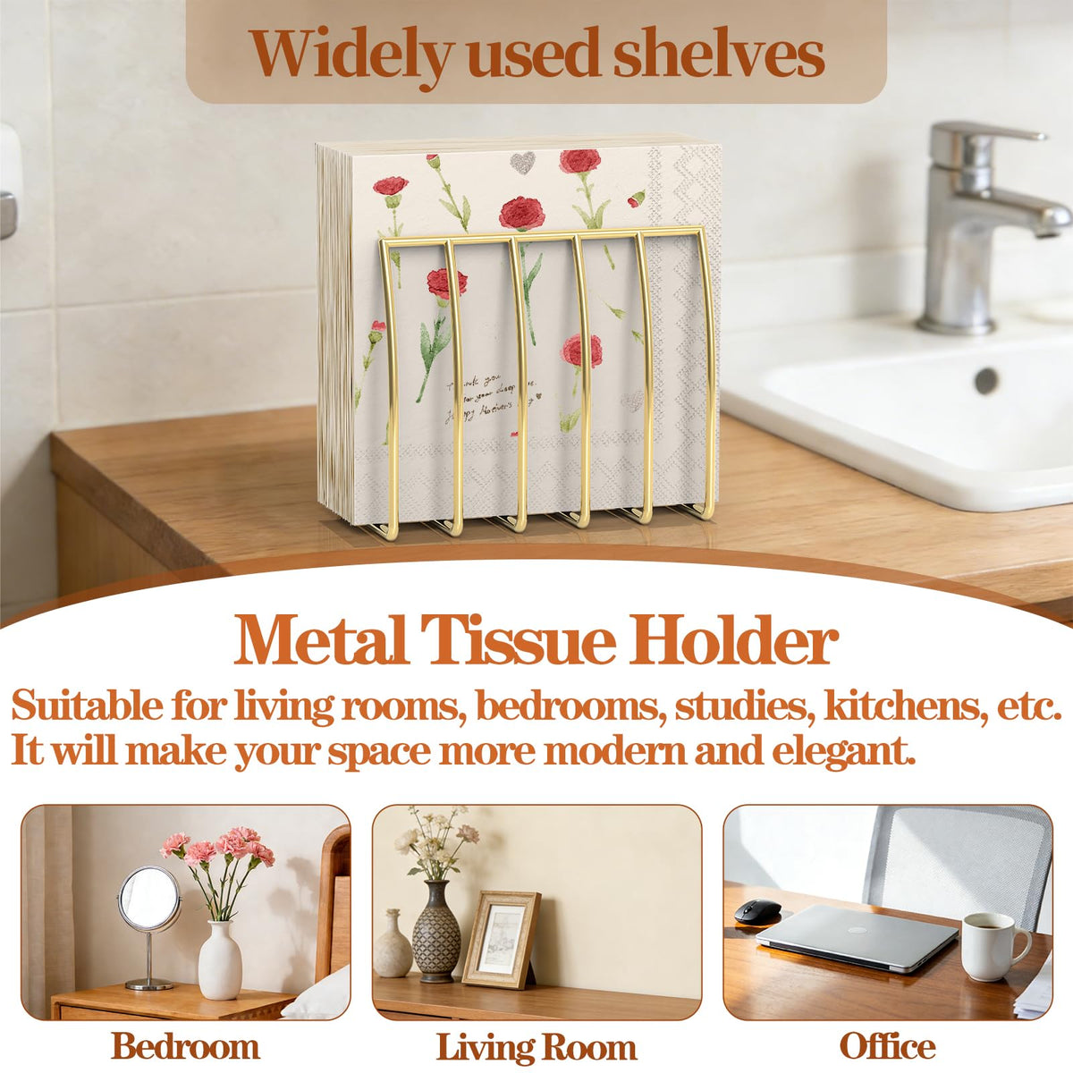 Napkin Holder for Table, Gold Modern Metal Napkin Holders for Paper Napkins & Kitchen Dining & Countertops, Cocktail