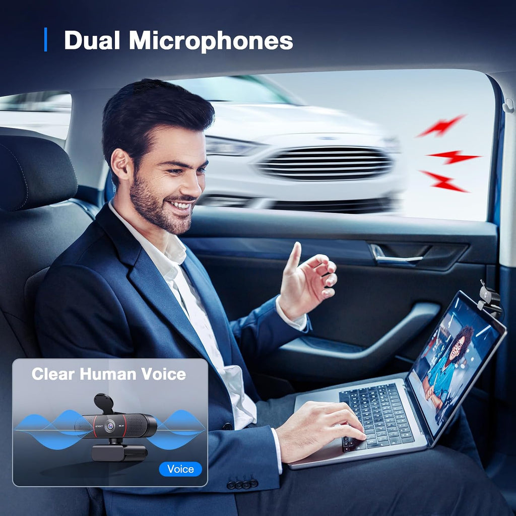 C960 4K Webcam for PC, PDAF Auto Focus, Dual Omni Mics, 73° FOV | Auto Light Correction, USB-A, Plug&Play, Web cam 4K