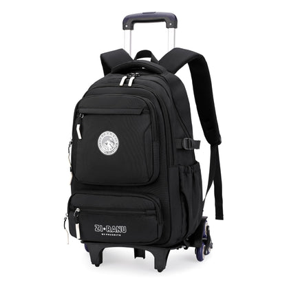 Black Rolling Backpack for Boys Middle Junior School Kids, Boys Backpack with 6 Wheels, Black