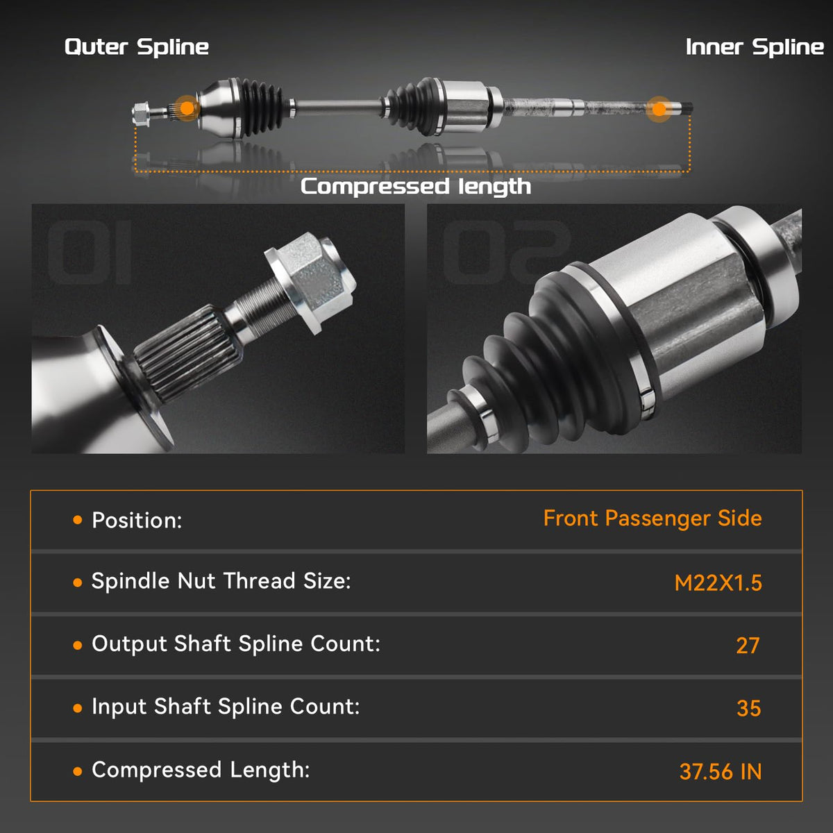 Front Right CV Axle Shaft Assembly for Ford Escape 2013-2019