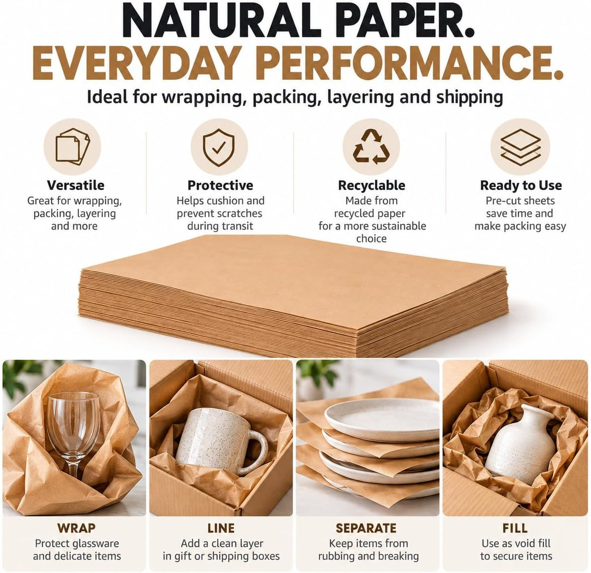 Indented Kraft Paper Sheets, 60 lb, 24 x 36 in, 210 Sheets