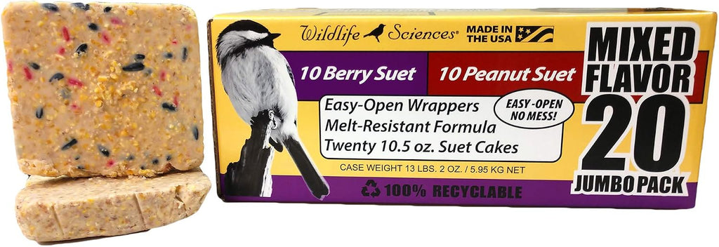 Suet Cake Jumbo Mixed 20 Pack | 10 Peanut & 10 Berry 10.5 oz. Suet Cakes for Wild Birds