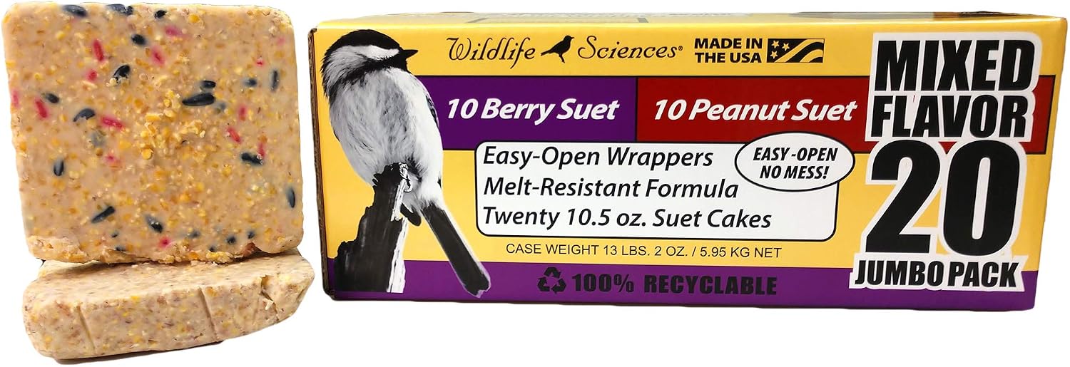 Suet Cake Jumbo Mixed 20 Pack | 10 Peanut & 10 Berry 10.5 oz. Suet Cakes for Wild Birds