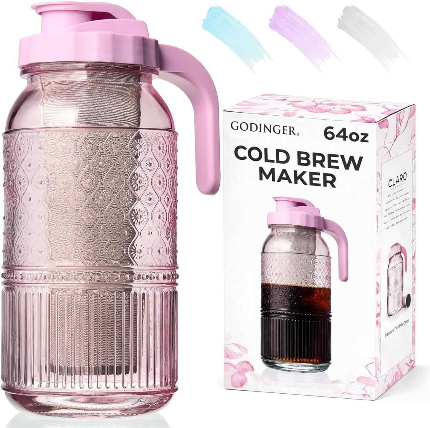 Cold Brew Coffee Maker 64 oz – Airtight Glass Mason Jar Pitcher Brewer with Leak-Proof Lid & Handle, Wide Mouth Iced