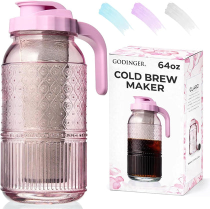 Cold Brew Coffee Maker 64 oz – Airtight Glass Mason Jar Pitcher Brewer with Leak-Proof Lid & Handle, Wide Mouth Iced