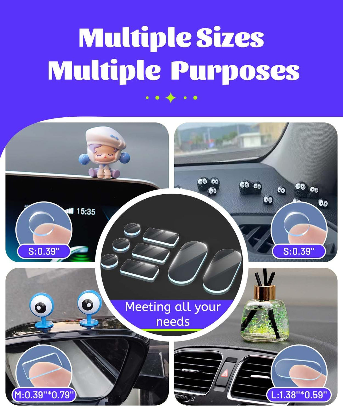Removable Car Double Sided Glue Sticky Dots, Strong Hold Adhesive Dots for Car Dashboard Decorations, No Residue