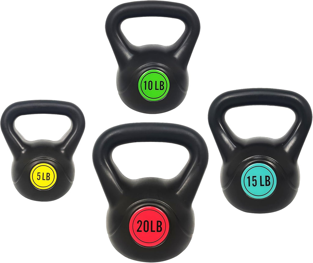 Vinyl Kettlebell Set, 30/45/50/75 Pound Options – Cement-Filled Strength Training Weights with Ergonomic Grip and