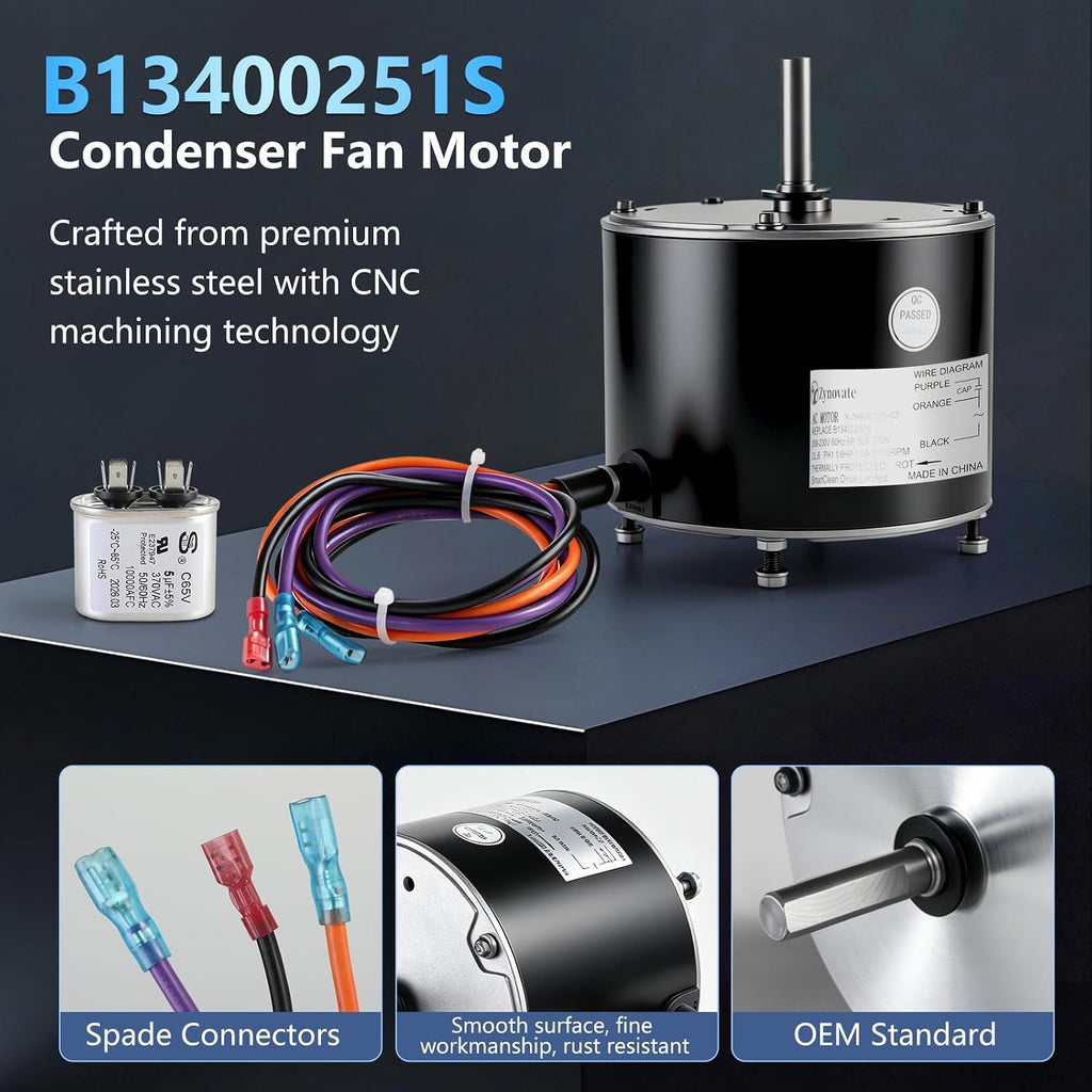 B13400251S B13400251 Condenser Fan Motor 1/6 HP 208-230V 1075 RPM Fan Motor | Replaces for Goodman Amana Janitrol