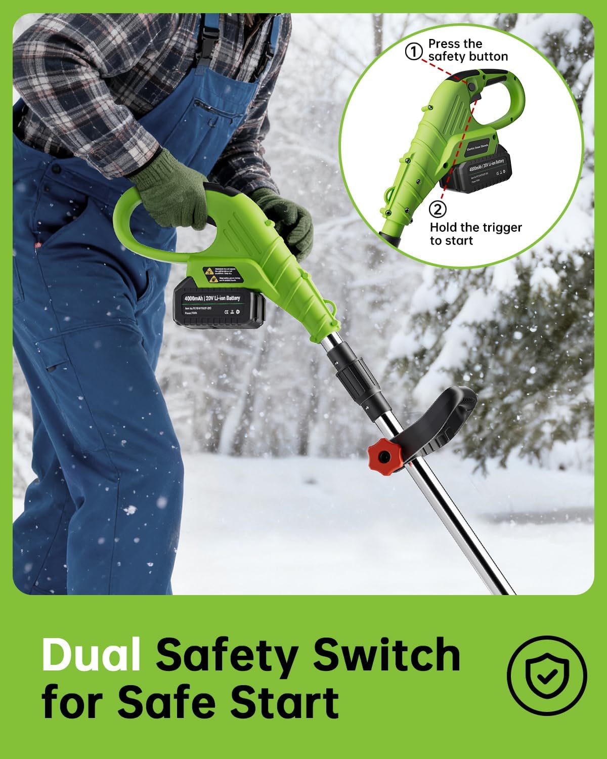 12-Inch 20V Cordless Electric Snow Shovel - 16ft Throwing Distance, Battery Snow Blower for Driveway, Sidewalk