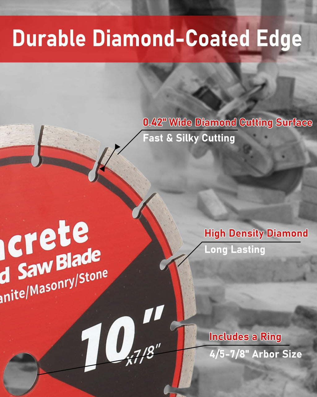 Diamond Blade for Grinder, Diamond Cutting Wheel for Angle Grinder,1/4" Segment Width, 7/8"-5/8" Arbor for Dry/Wet