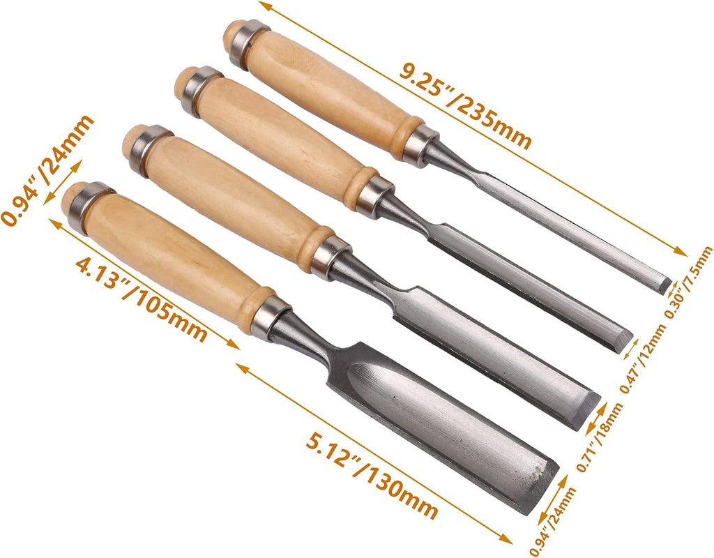 Carbon Steel Carving Firmer Gouge Semicircle Wood Chisel Set DIY Woodworking Handle Carpentry Tools Pack of 4