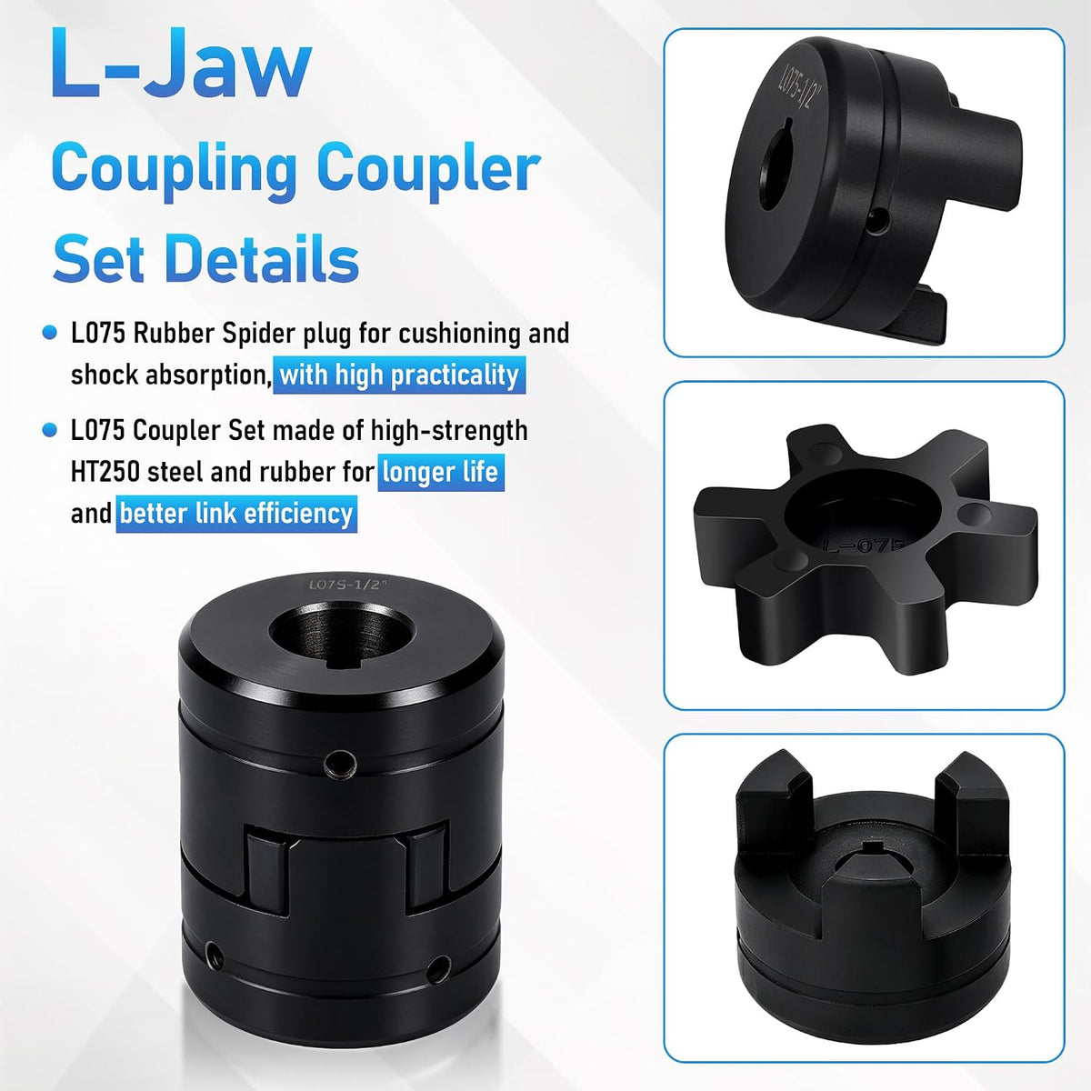 1/2" to 3/4" L075 Flexible L-Jaw Coupling Log Splitter Pump Coupler