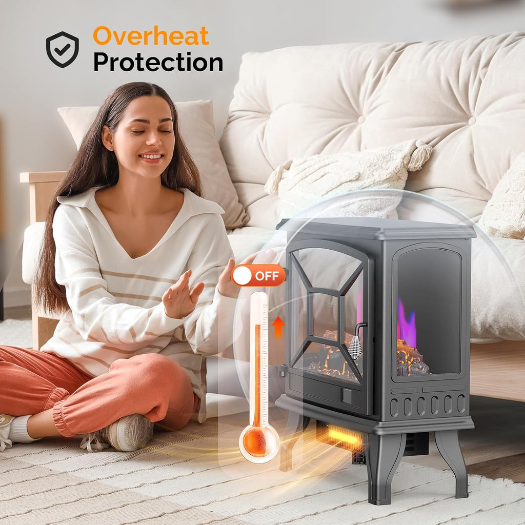 Electric Fireplace Stove, 23''H Freestanding Heater with Realistic Flame Effect, APP & Remote Control, Timer