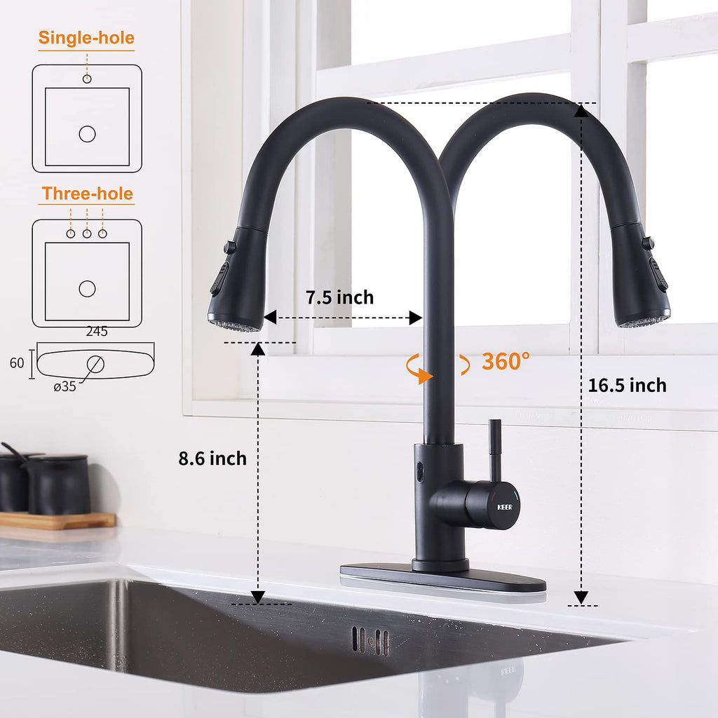 Touchless Kitchen Faucet with Pull Down Sprayer, Motion Sensor Kitchen Faucet with Kitchen Soap Dispenser, Single