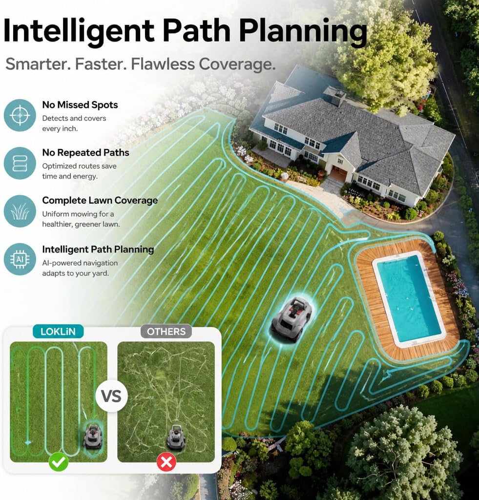 Robot Lawn Mower, Wire-Free Robotic Mower for 0.99 Acres, No Perimeter Wire, Auto-Mapping, RTK + AI 3D Vision