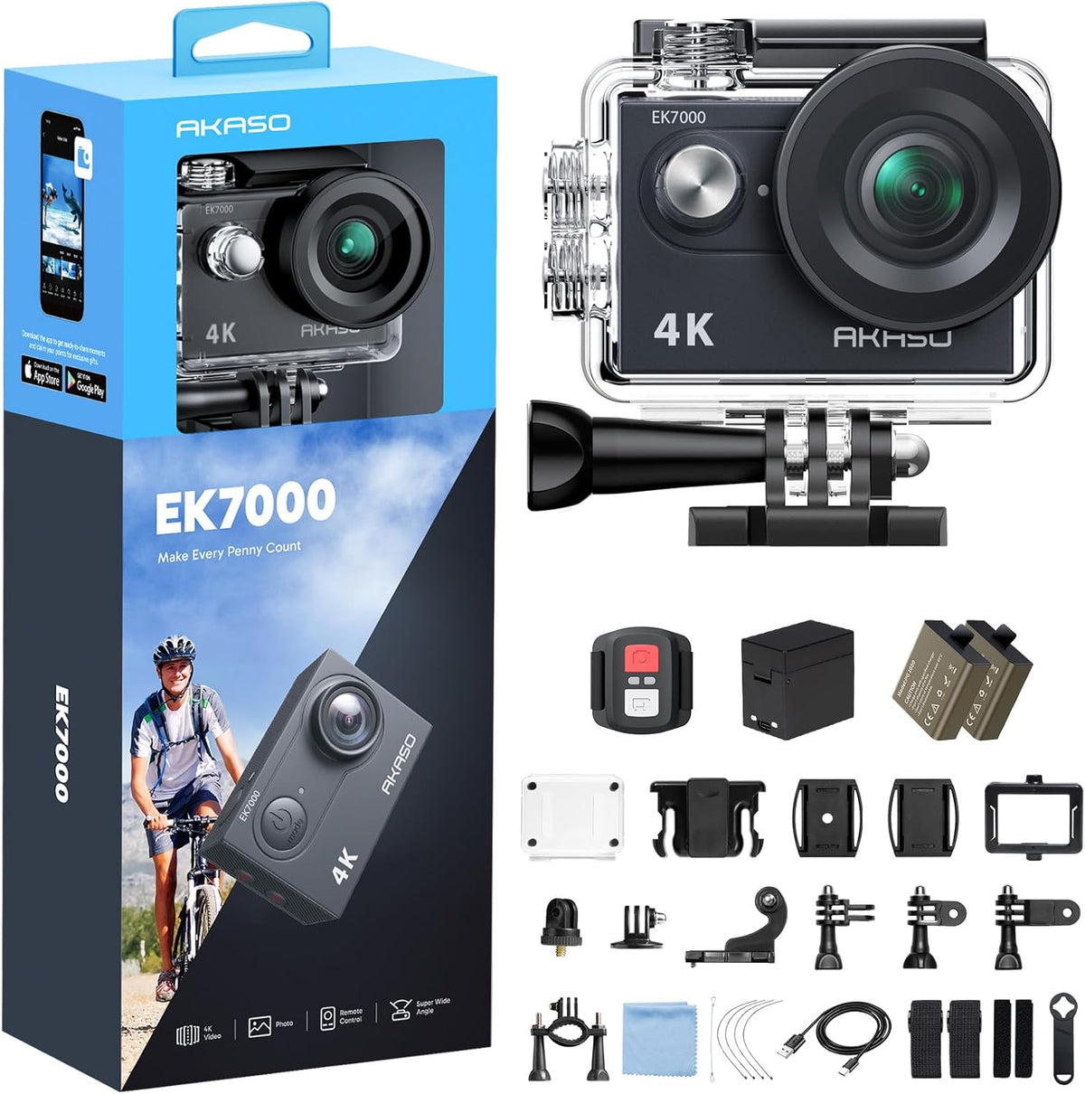 EK7000 4K30FPS 20MP WiFi Action Camera with EIS Ultra HD 131FT Waterproof Underwater Camera Remote Control 4X Zoom