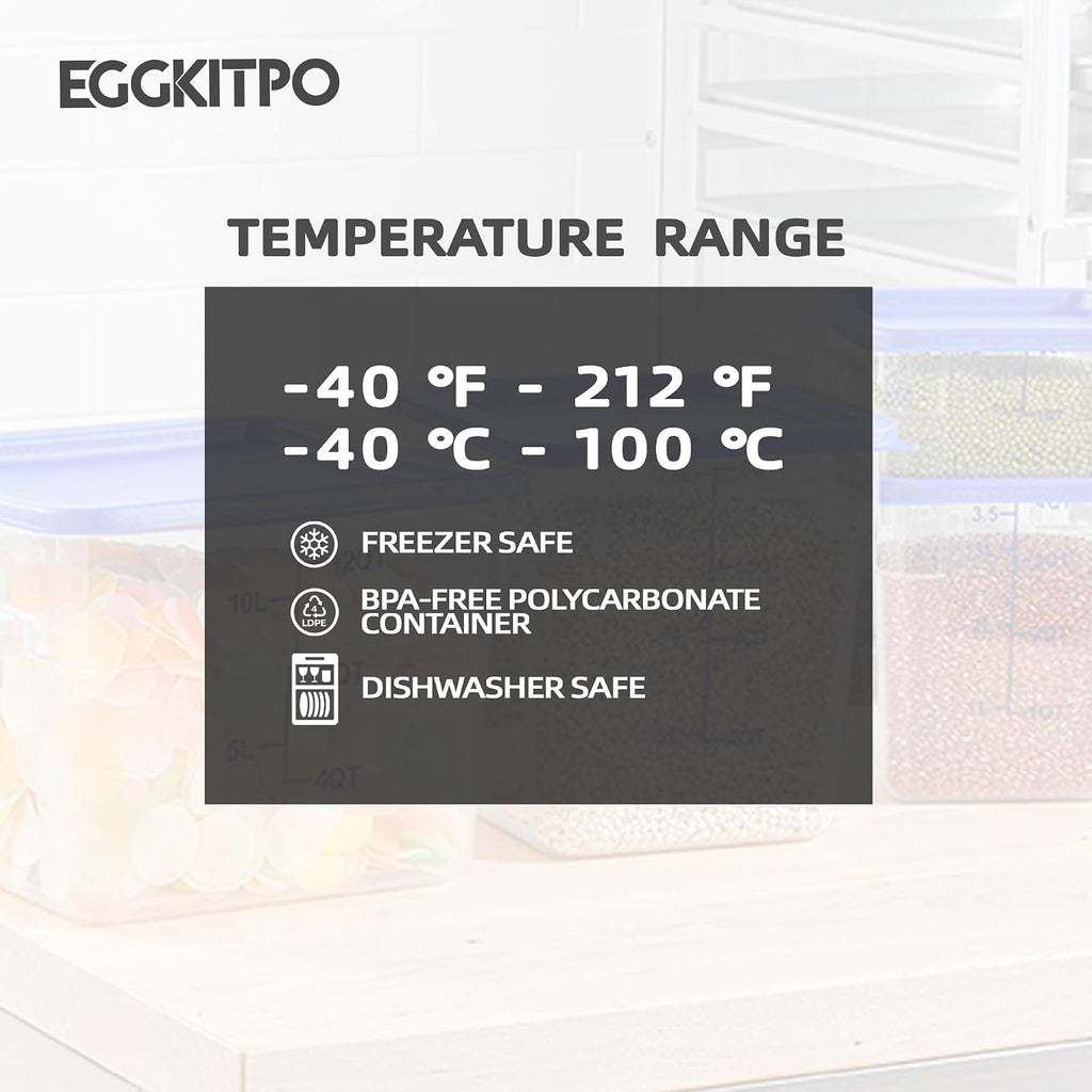 8 Pcs 12 QT Food Storage Container with Blue Lids, Handle BPA-Free Polycarbonate Hot Cold Resistant Large Square