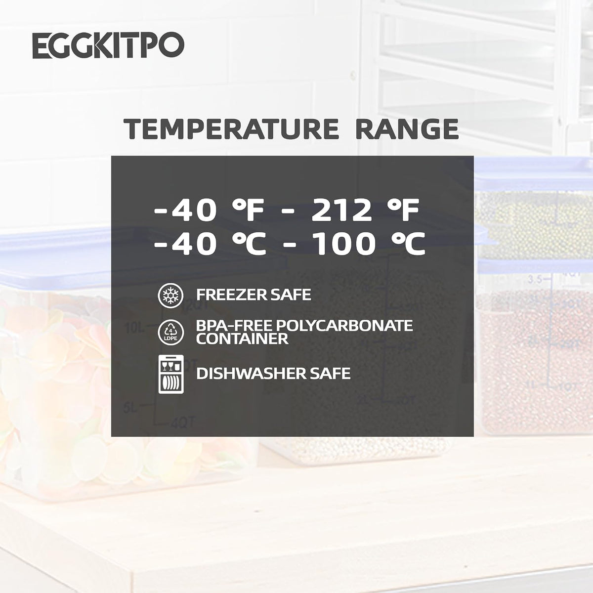 4 Pack 4 QT Food Storage Containers with Blue Lids Hot Cold Resistant Stackable Square Commercial Container Set with
