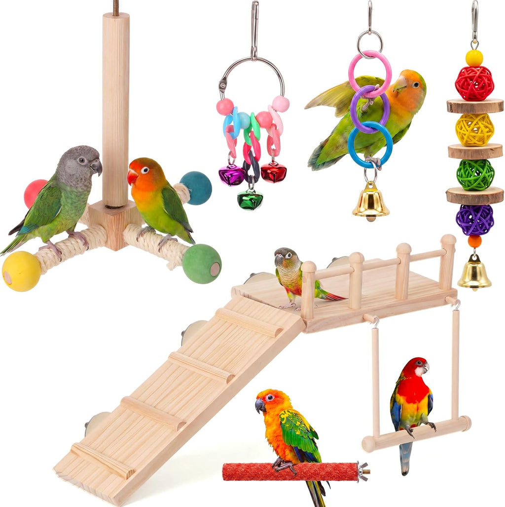 6 Pack Bird Parakeet Toys, Bird Perch & Swing Chewing Toys, Basic