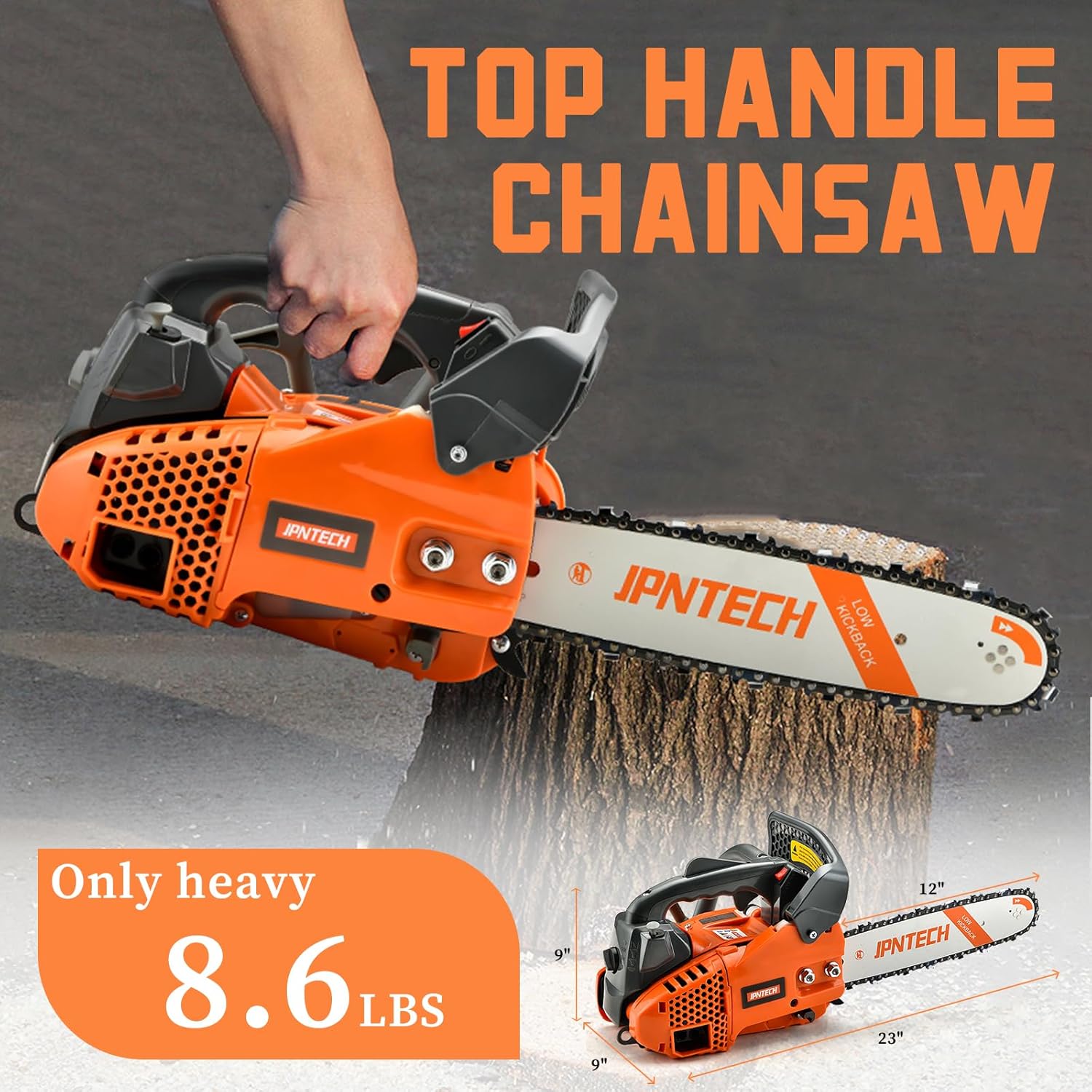 Gas Chainsaw 12 Inch Top Handle Chainsaw 25.4CC 2-Cycle Handheld | Cordless Petrol Portable Gas Powered Chain Saw for