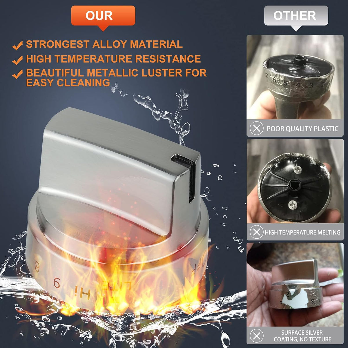 Stainless Steel WB03x24818 Gas Stove Knob Replacement for ge,PS11729081 AP5989029 Stainless Steel Stove Replacement Knobs,Compatible with ge Stove Knob（Not Universal）