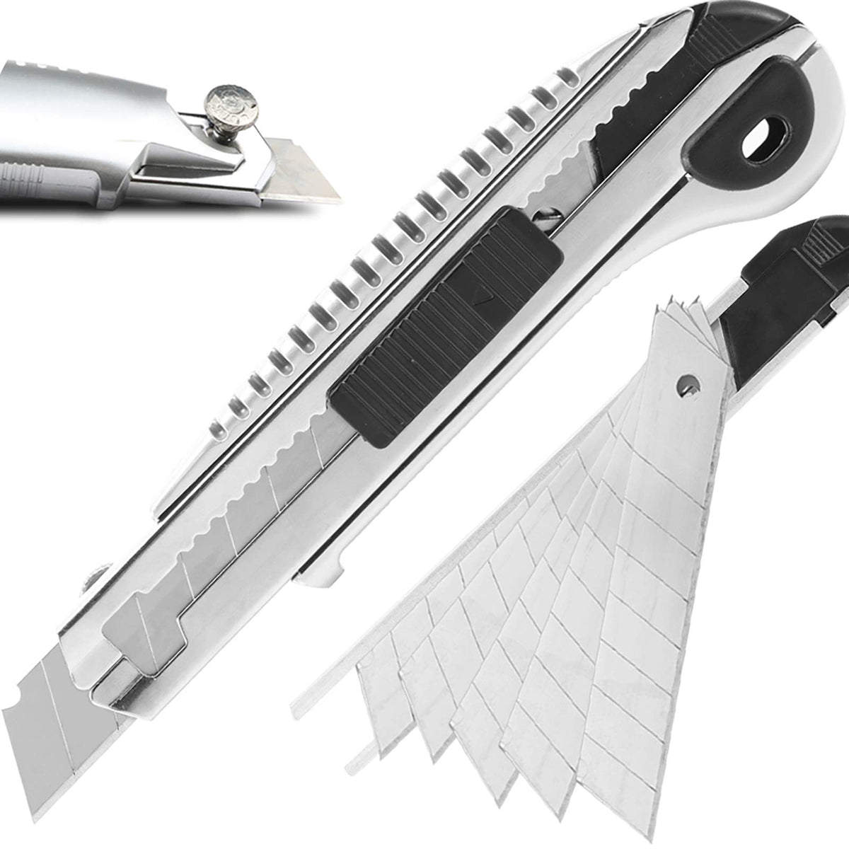 Utility Knife, Box Cutter Retractable,5 Pcs Blades Inside