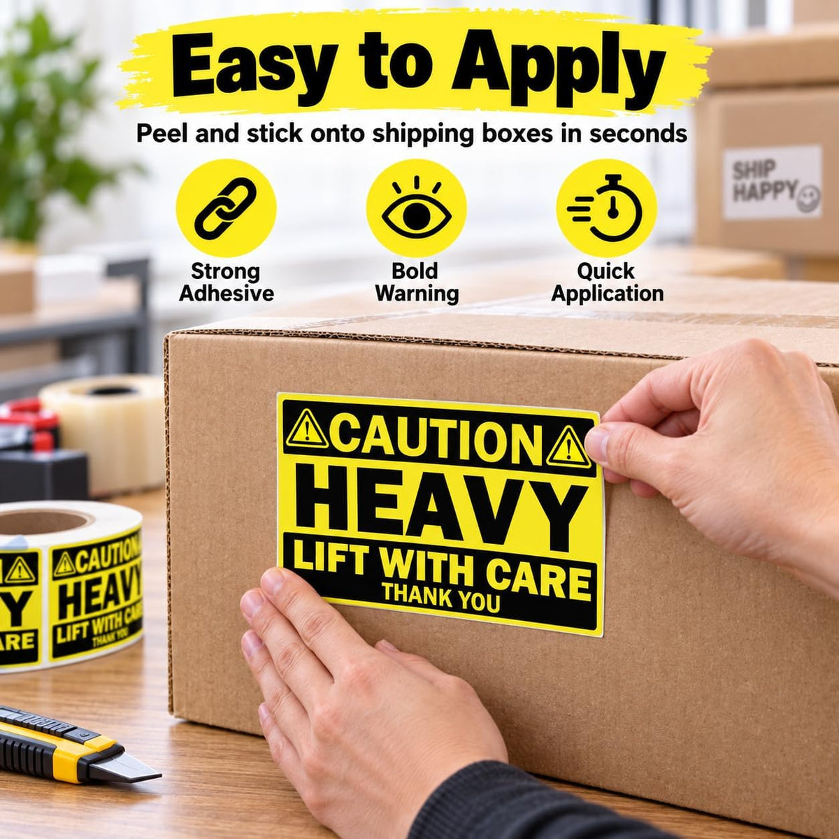 2 x 3Inch Caution Heavy Shipping Stickers,200Pcs Caution Heavy Labels