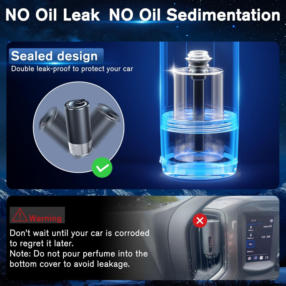 Smart Car Air Freshener Diffuser with Starry Sky Projection, 50ml/1.8OZ Perfume Car Diffuser, 6 Months Long-Lasting