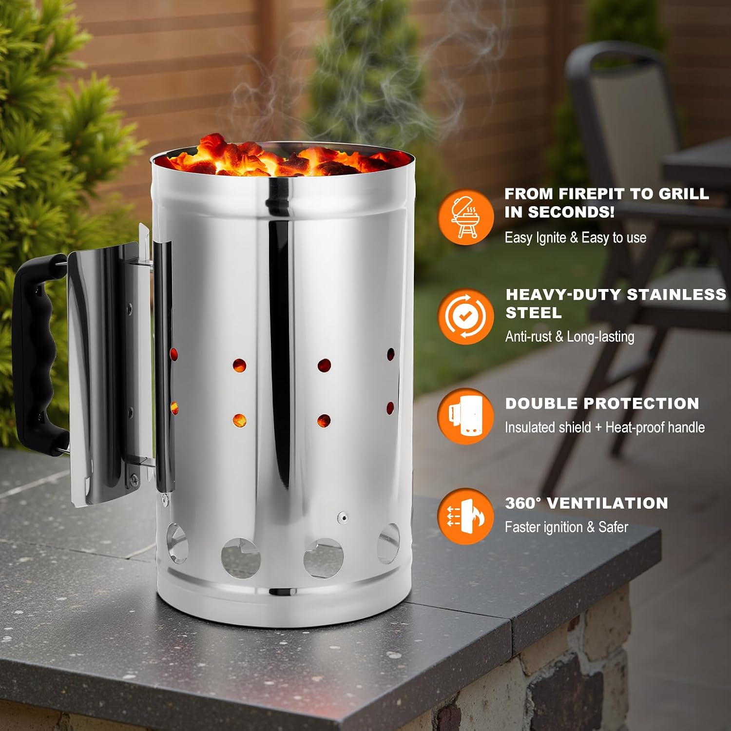 Charcoal Chimney Starter, BBQ Grill Quick Rapid Fire