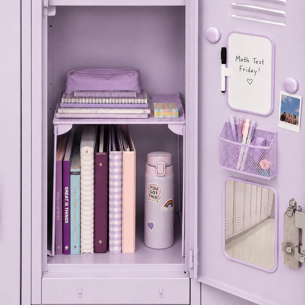 Locker Accessories with Locker Shelf, Magnetic Mirror, Magnetic Pen Holder, Magnetic Small Whiteboard, Back to School