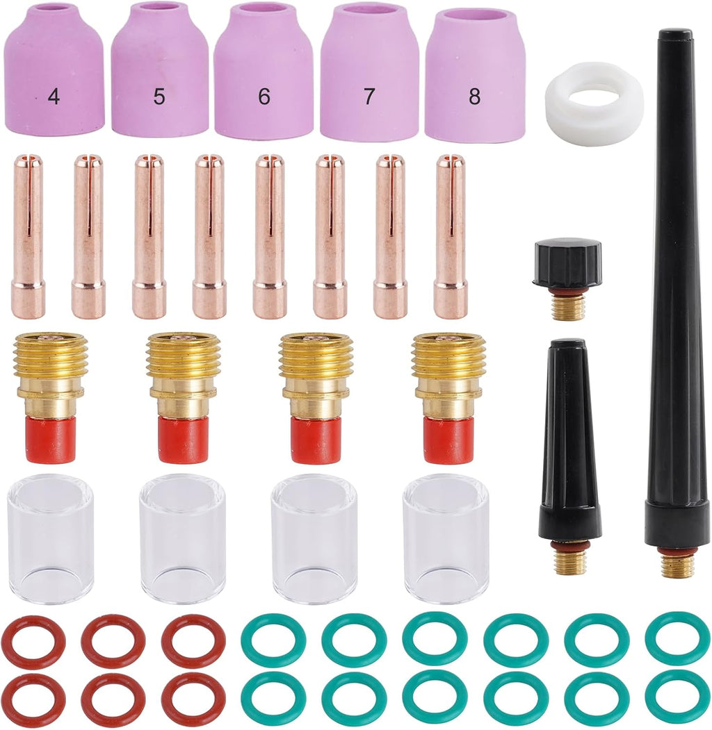 43Pcs TIG Welding Torch Stubby Gas Lens #10 Glass Cup Kit