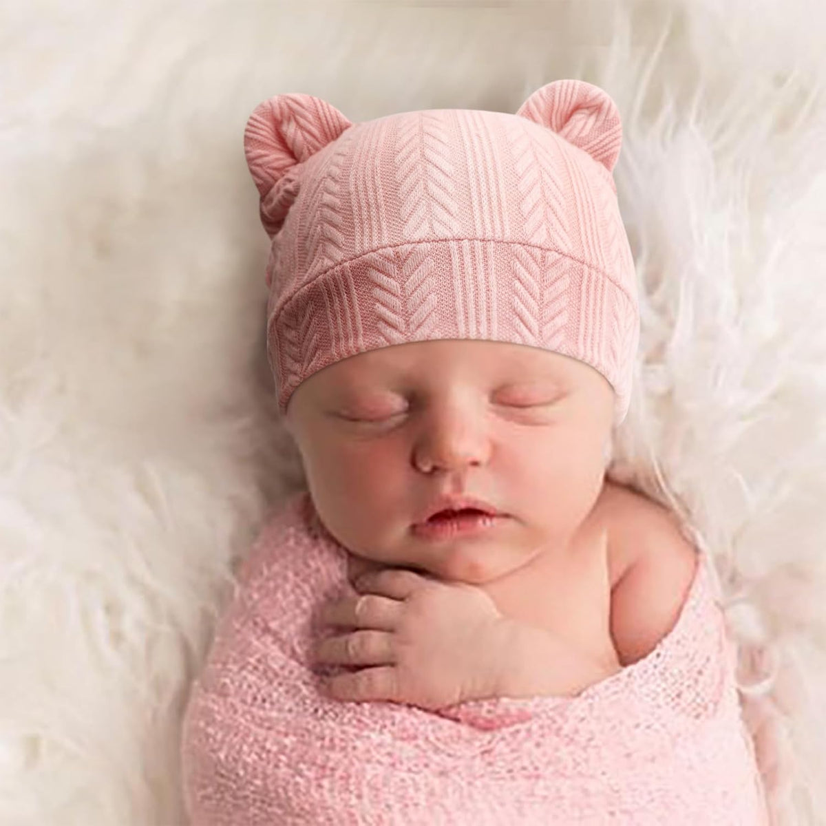 BQUBO Newborn Baby Hats Bear Ears and Mittens Sets Preemie Caps Baby Boy Girl Infant Hospital Beanie for 0-3 Months