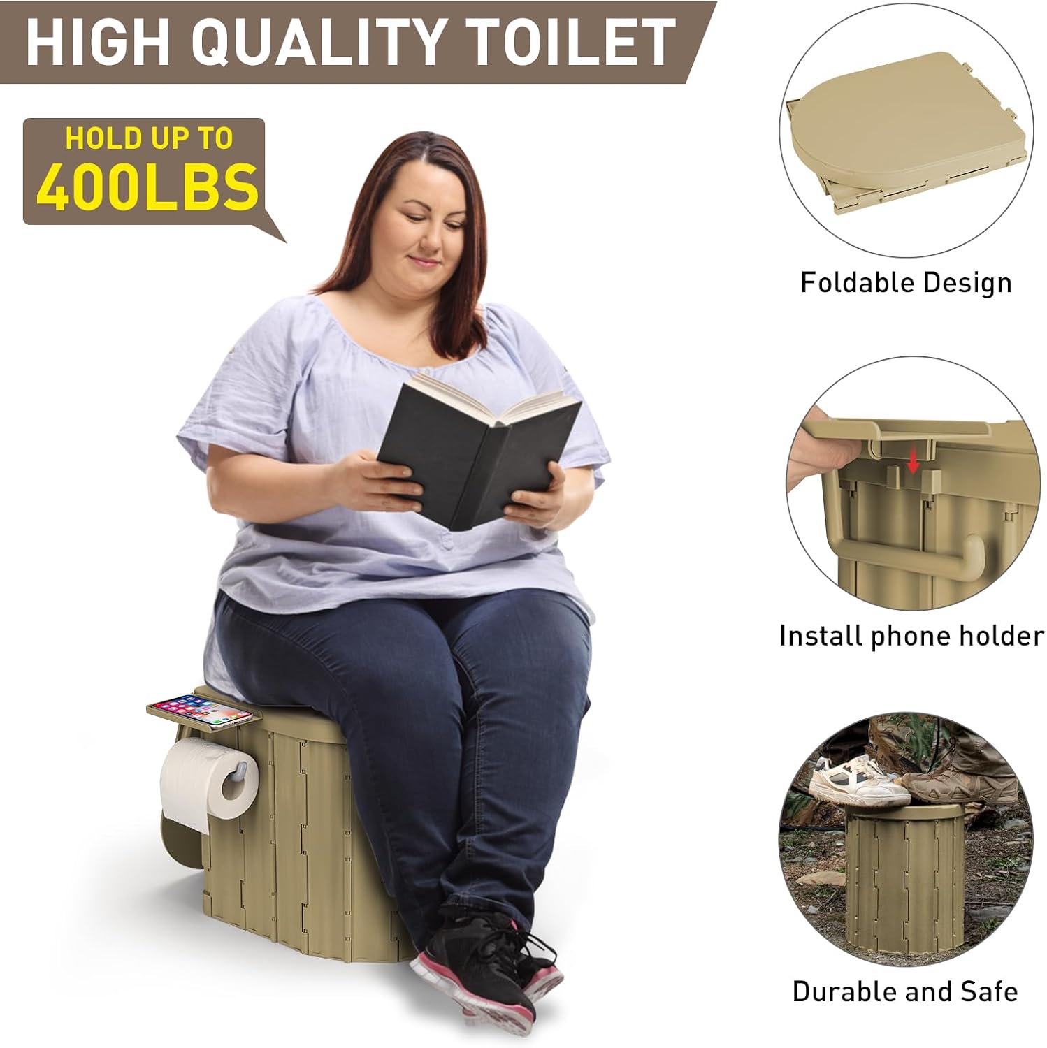 Portable Camping Toilet with Pop-Up Privacy Tent, 12-inch Toilet Seat, Outdoor Portable Folding Toilet Potty for