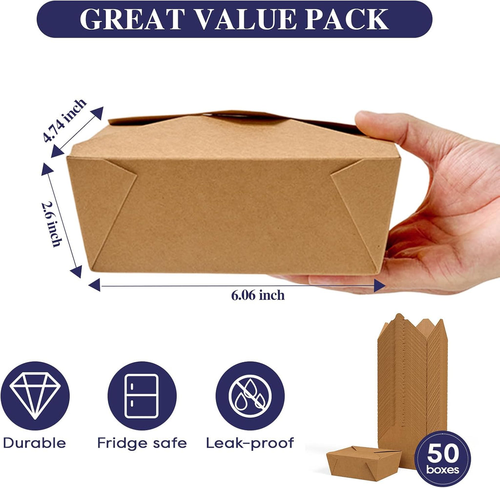 50 Pack 45 oz Leak Grease Resistant Kraft Brown To Go Boxes