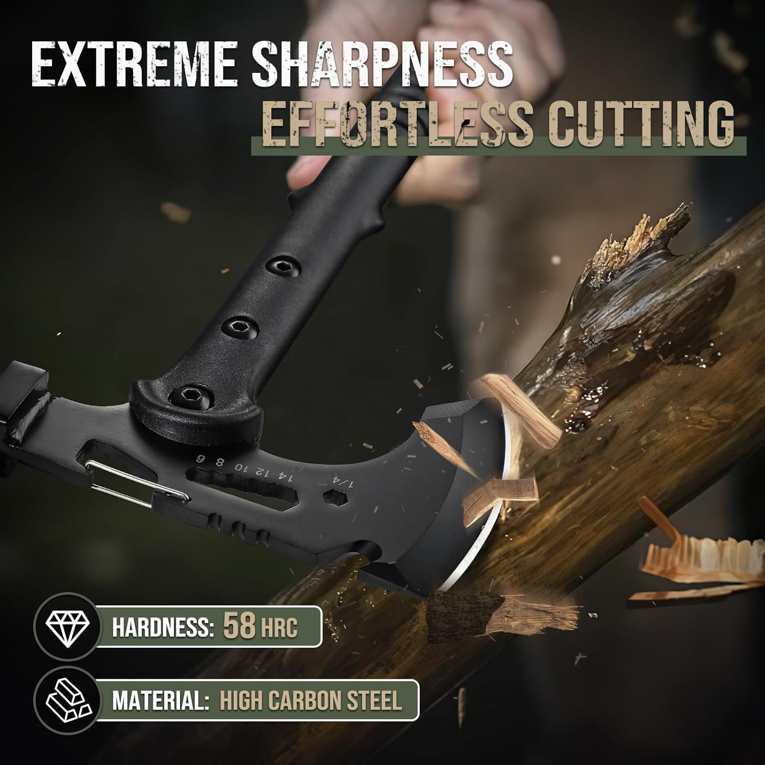 Hatchet Axe with Sheath, Multi-Functional Tactical Tomahawk | Sharp Portable Survival Axes with Hammer for Camping