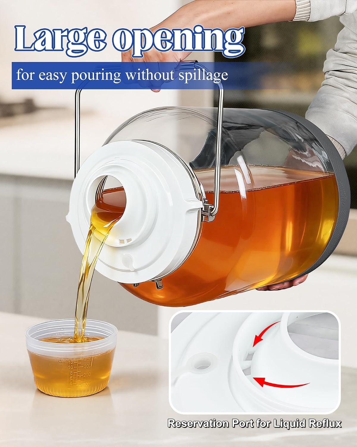 5 Gallon Glass Fermentation Jar with Wide Mouth, Stainless Handles, 1 Pack | Airtight Seal, Airlock Included, Quart &