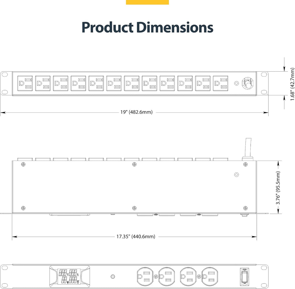 StarTech 16-Outlet 1U Metered PDU, Surge, TAA (16NM8-RACK-MOUNT-PDU)