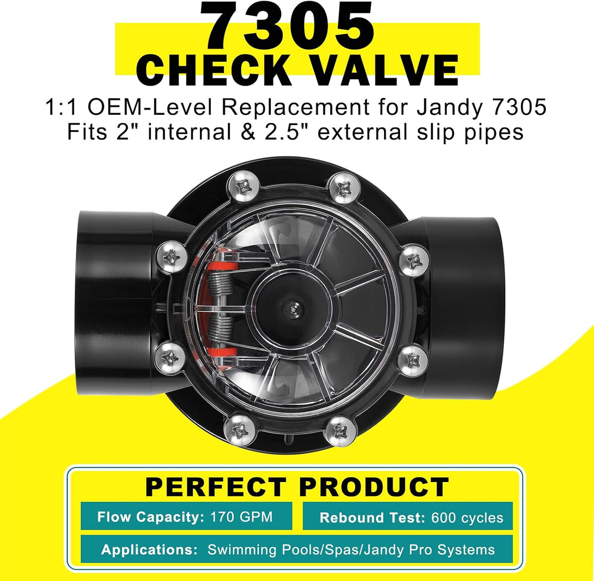 Replacement for Jandy 7305 Check Valve, 2"-2.5" Pool & Spa 180° Flow