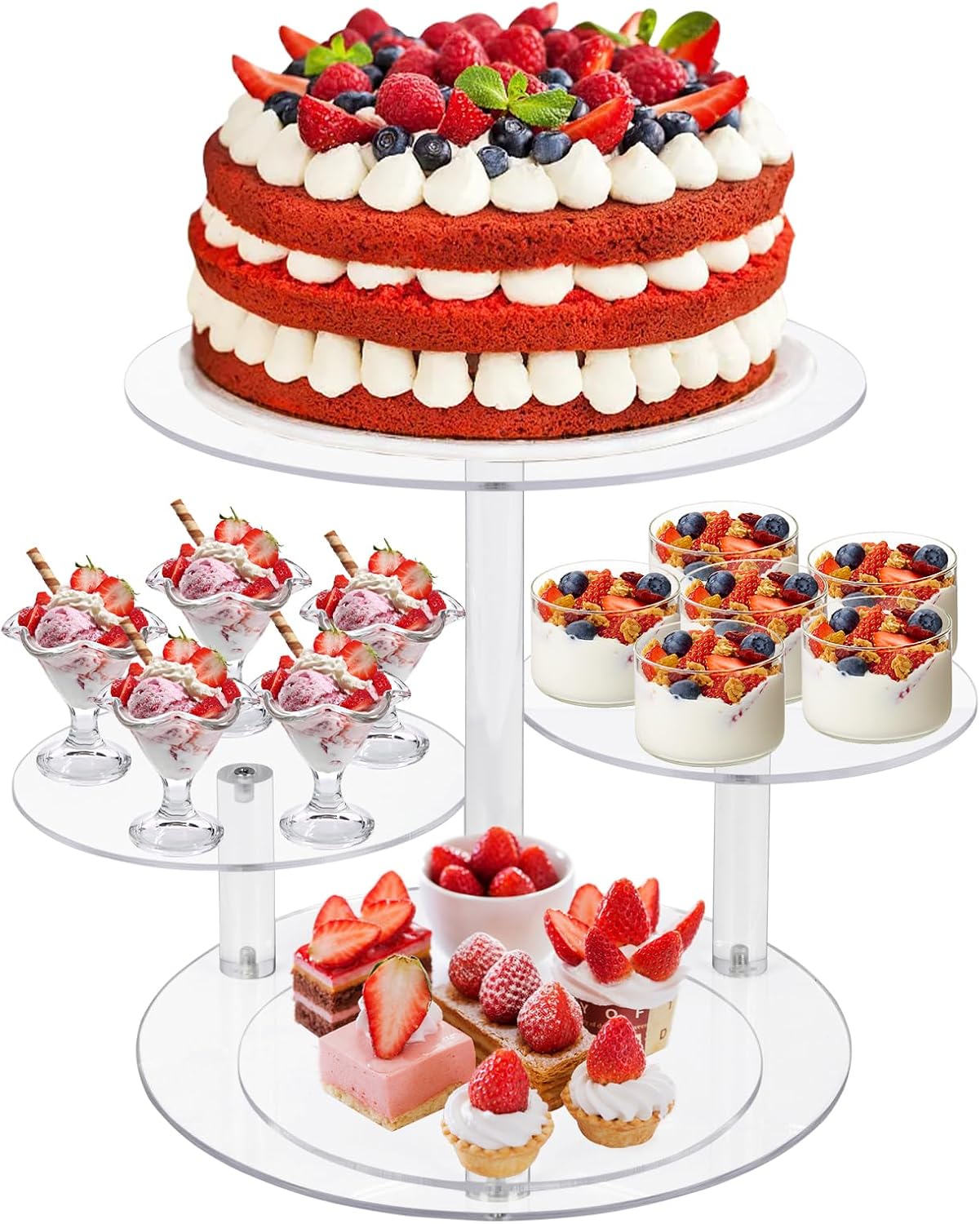 4 Tier Cupcake Stand, Acrylic Cupcake Tower Stands for 50 Cupcakes, Round Dessert Table Display Set Tiered Tray