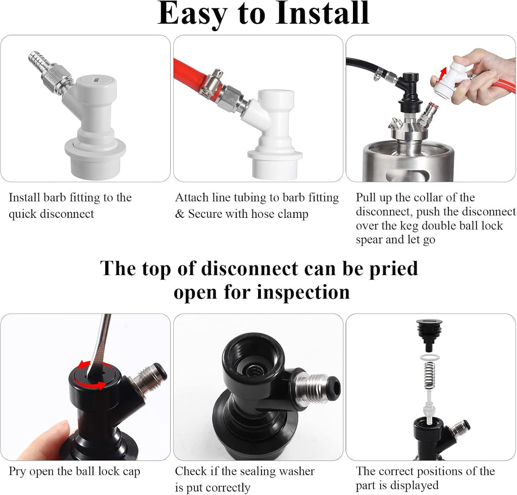 2 Pairs Ball Lock Quick Disconnect Set – Corny Keg Connectors for Homebrew | No Leakage, O.D 1/4" Beer Barb O.D 5/16"