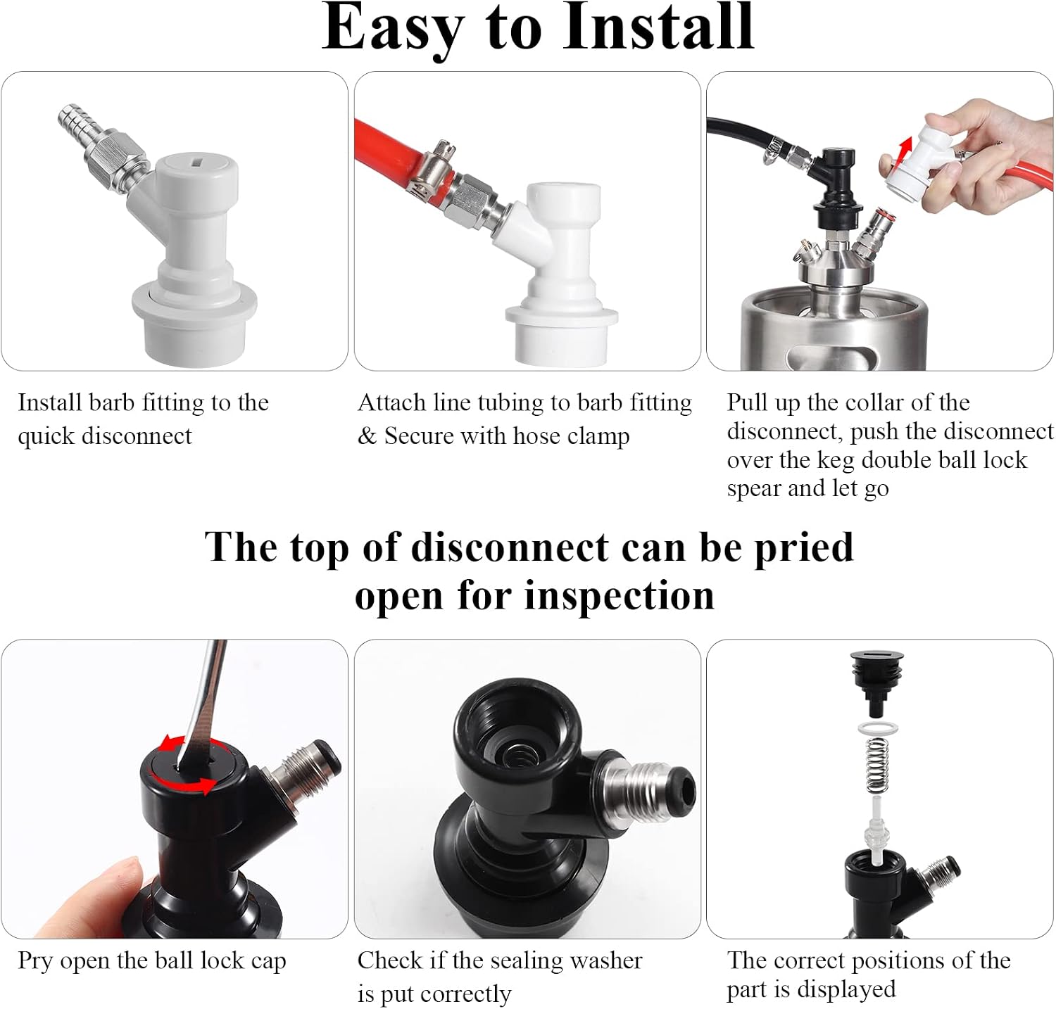 2 Pairs Ball Lock Quick Disconnect Set – Corny Keg Connectors for Homebrew | No Leakage, O.D 1/4" Beer Barb O.D 5/16"