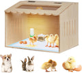 Wooden Chicken Brooder Box Kit with Heating Lamp, Thermometer, Food & Water Feeders, 15.7x11.8x11.8 Inch, Complete