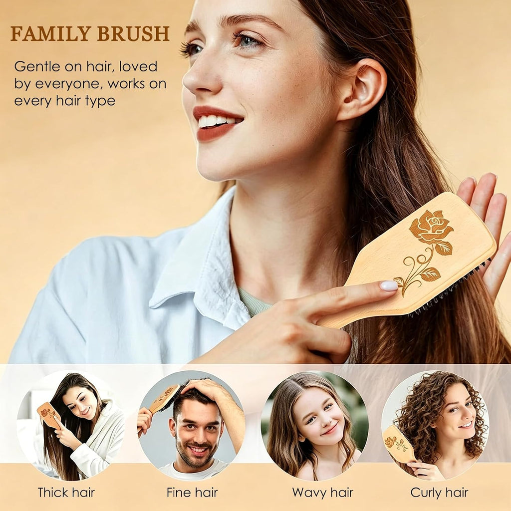 Boar Bristle Hair Brush, Professional Detangling Brush for Women Men Kids, Anti-Static Paddle Hairbrush, Suitable for
