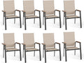 Outdoor Stackable Dining Chairs Set of 8 w/Aluminum Frame, Beige