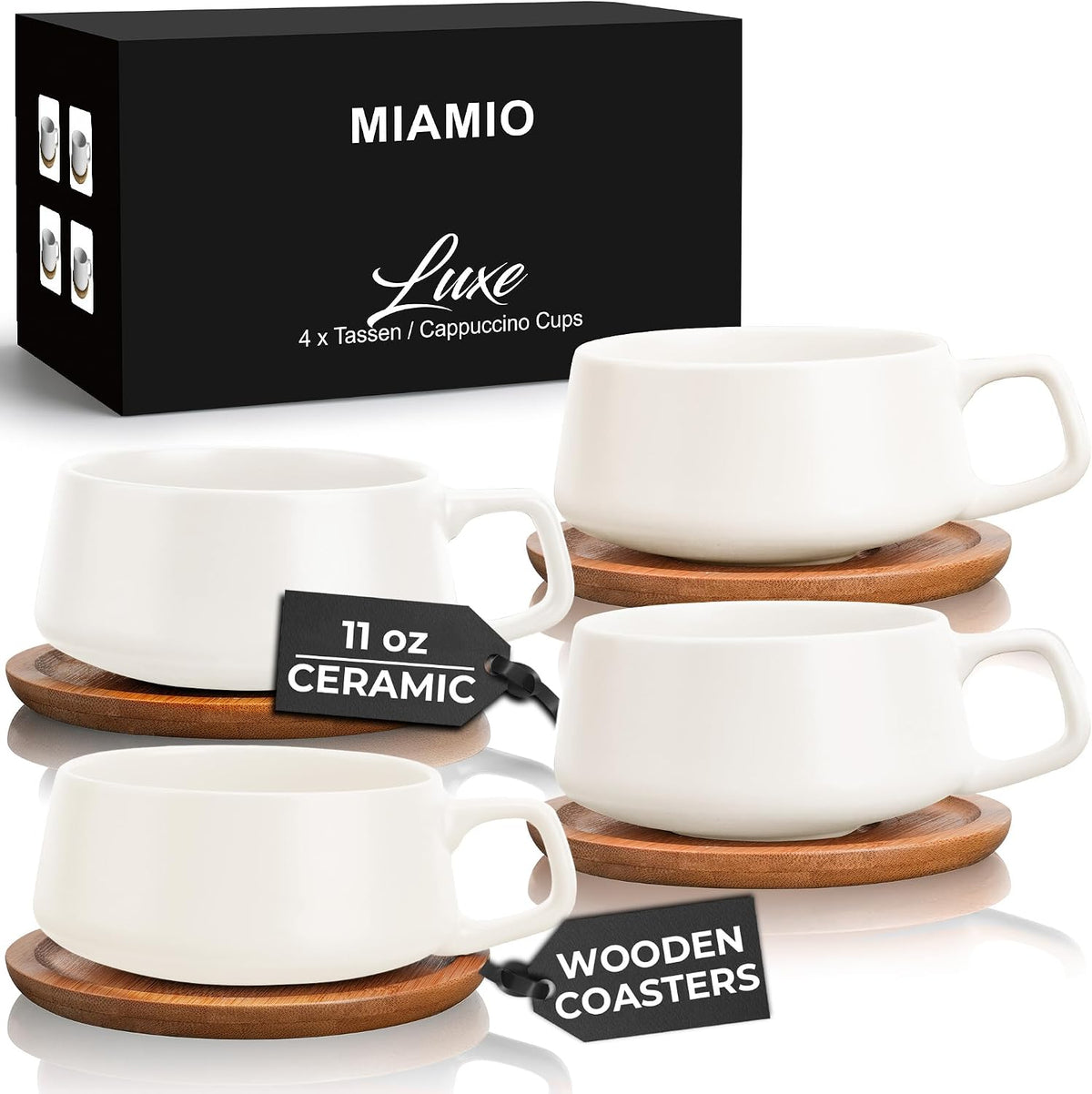 Cappuccino Cup Set of 4, Ceramic (9.5oz) - Luxe (Cream White)