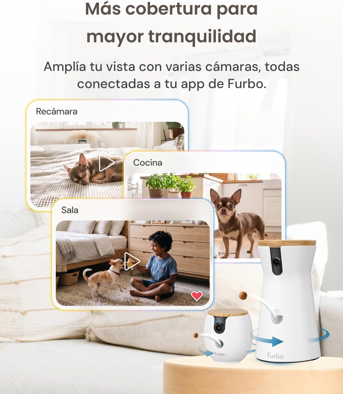 360° Dog Camera + Mini 360° Cam [New Subscription Required at Setup] 2-Camera Bundle Nanny Subscription: Dog Safety