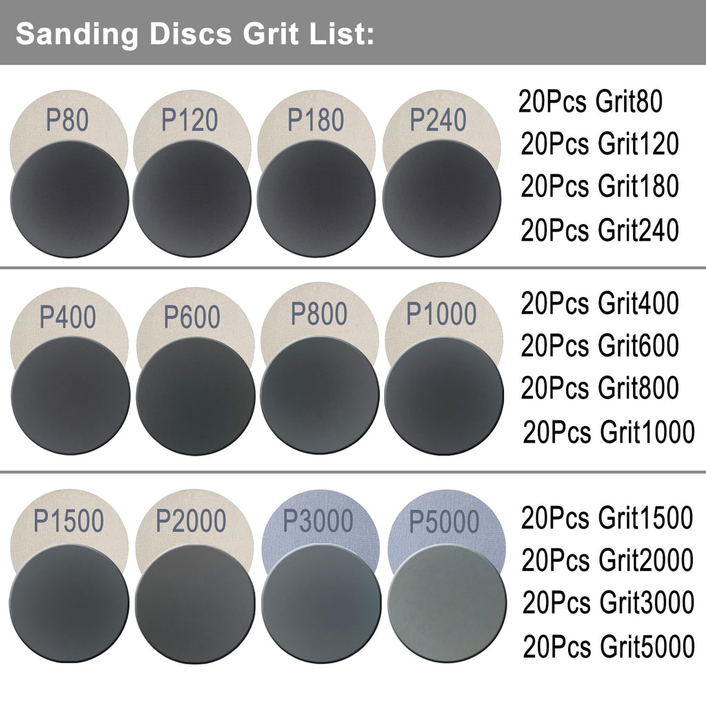 240 Pcs 2 Inch Sanding Discs Kit, 80-5000 Grit Hook and Loop Sand Paper