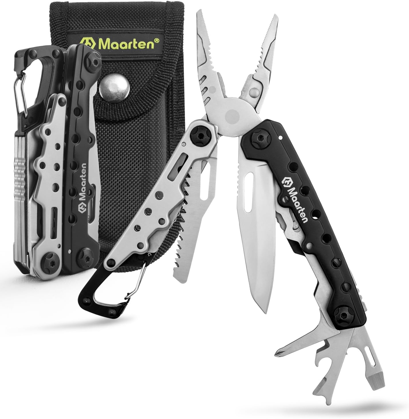 Lightweight Multitool Pliers, 11 in 1 Suspension Multi-Plier with Carabiner, Stainless Steel Portable Pocket Keychain