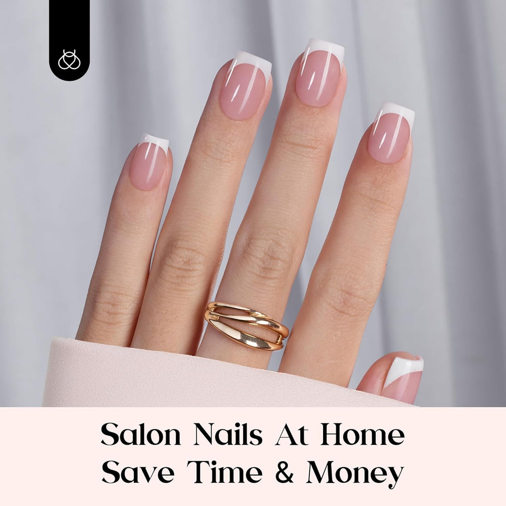 Beetles French Tip Press On Nail Kit - Short Square 150Pcs Pink