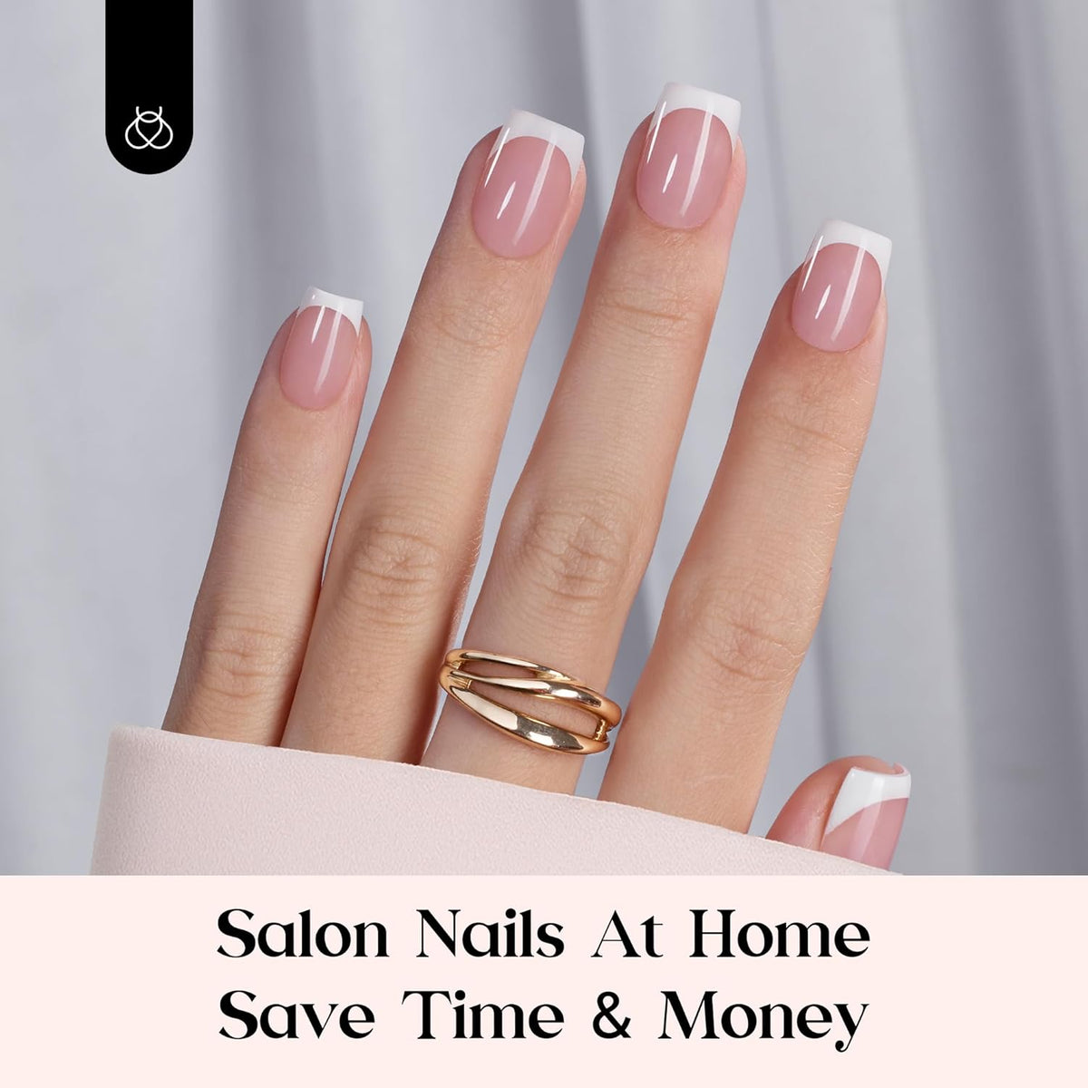 Beetles French Tip Press On Nail Kit - Short Square 150Pcs Pink